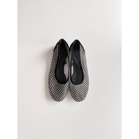 ZARA Black Velvet Mesh Crystal Rhinestone Ballerina Ballet Flats, Size 39 - Picture 2 of 13